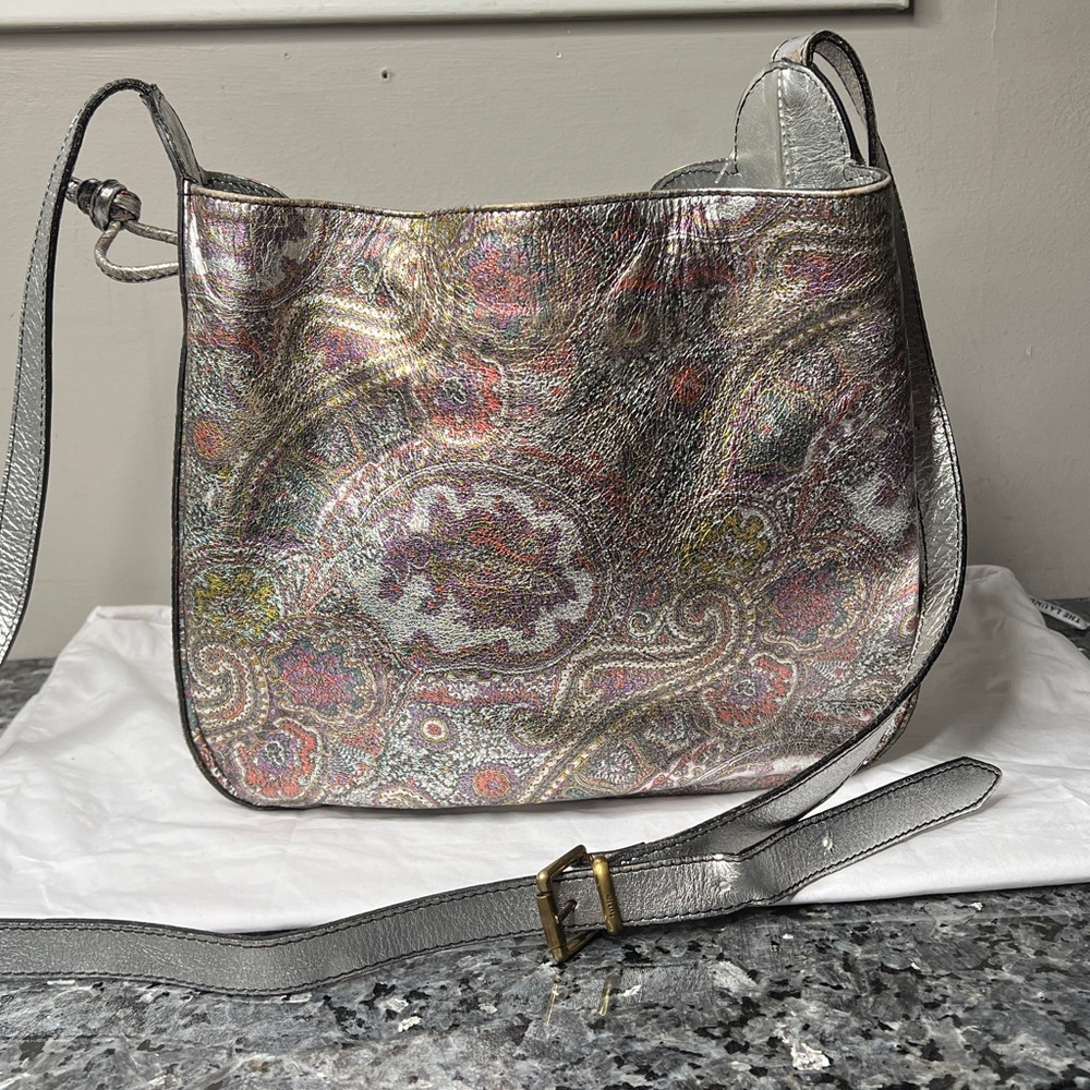 Furla Vintage Silver Leather Cinch Semi Structured Bucket Bag Made in Italy - Picture 5 of 16